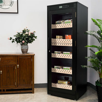 Large Capacity Black Wood Frame Cigar Cooler Humidifier Cabinet