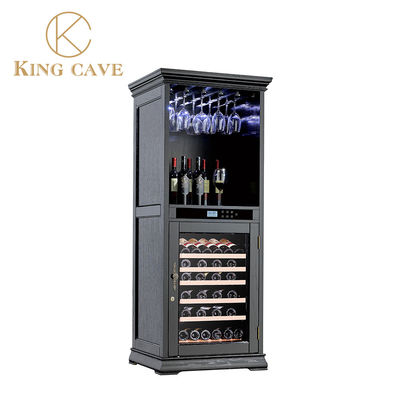 Glass Wine Cellar Refrigerator Electric Wine Cooler Black Wooden Shelves Kitchen Wine Cooler 240V
