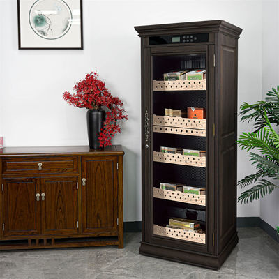 Smart Digital Touch Control Dark Brown Wood Electric Cigar Cooler Cabinet