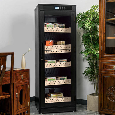 Large Capacity Black Wood Frame Cigar Cooler Humidifier Cabinet