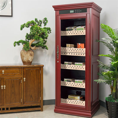 Freestanding Lockable Red Wooden Cabinet Touchscreen Cigar Cooler Humidifier