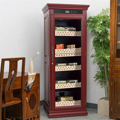 Freestanding Lockable Red Wooden Cabinet Touchscreen Cigar Cooler Humidifier