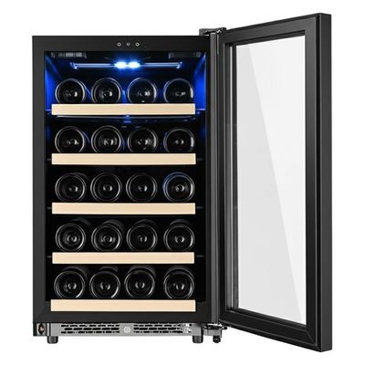 Bon prix Modern Touch Control Wine Cooler Cabinet with Hinged Door and Metal Shelving Material en ligne
