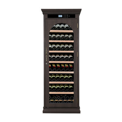 Bon prix Armoire de refroidisseur de vin en bois massif brun foncé avec porte en verre archée et panneau de commande numérique en ligne