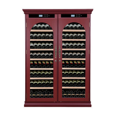 Bon prix Armoire de refroidisseur de vin à double zone de qualité commerciale avec construction en bois massif et porte en verre archée en ligne