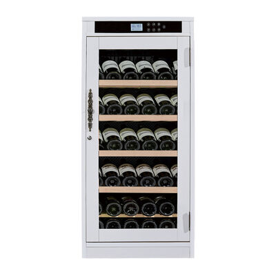 Bon prix Armoire à vin élégante en bois blanc avec panneau tactile numérique, étagères réglables et éclairage intérieur à LED en ligne