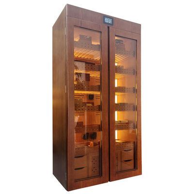 Bon prix Armoire en bois massif à deux portes Humidificateur de froid pour cigares avec éclairage LED en ligne