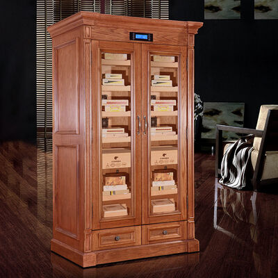 Bon prix Armoire humidificateur refroidisseur de cigares à double porte en bois massif avec verrouillage sécurisé en ligne