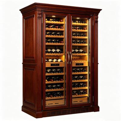 Bon prix Armoire de refroidisseur de vin en bois massif à double zone avec portes en verre à commande numérique en ligne