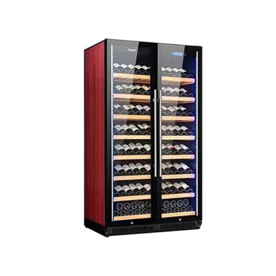 Bon prix Cave à vin à deux zones avec portes en verre trempé et étagères en bois en ligne
